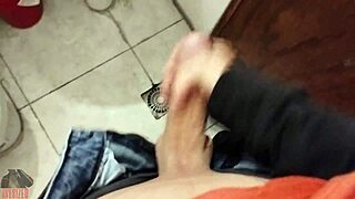 skinny babe strokes monster cock pov in bathroom