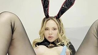 cute bunny teases swollen clit and puffy labia sensually solo
