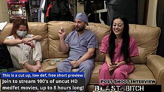 Blaire celeste delivers dual pov blowjobs then blasts cum in nurse gloves