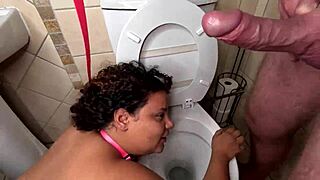 Open wide for this interracial deepthroat blowjob then golden shower flush over the toilet with face spit