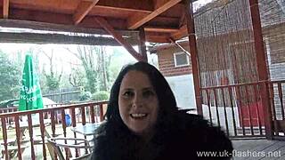 wild chubby milf sarah jane flashes pussy masturbating publicly!