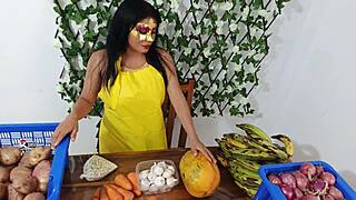 no change from veggie vendor so we fuck standing at her stall