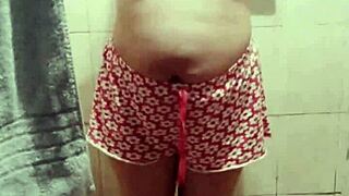 auroraestelar flashes big tits and pussy while shower masturbating