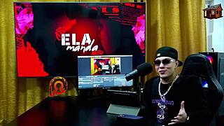 brazilian babe's pink pussy licked hard on podcast table