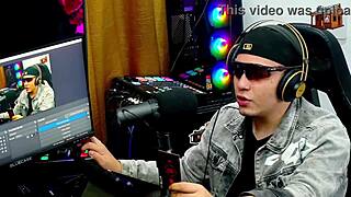 brazilian babe's pink pussy licked hard on podcast table