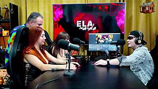 brazilian babe's pink pussy licked hard on podcast table