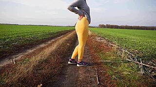 Voyeur spies sexy milfs in tight yoga leggings teasing asses outdoors during sporty walks 👀