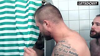 angel wicky dives into steamy threeway shower fuck at hostel