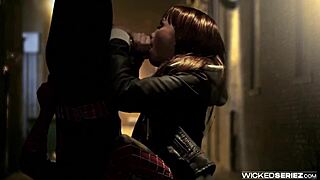 capri anderson swings into spider-man parody action riding hard in scene 3