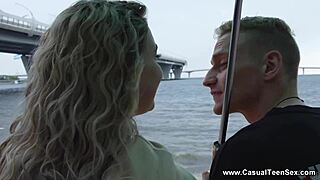 seaside teen iris kiss hookup turns casual anal creampie ride on shaved pussy