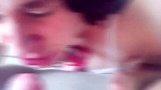 brazilian hottie with short hair flashes and milks interracial load