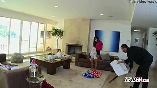 Young hunk burns with desire as horny beauty teases his massive cock