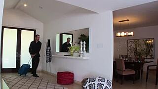 Young hunk burns with desire as horny beauty teases his massive cock