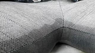 Flashing Big Tits in Public Garden Then Wet Panties Piss