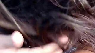 On the balcony, I suck his huge cock then spread my wet Brazilian pussy wide open