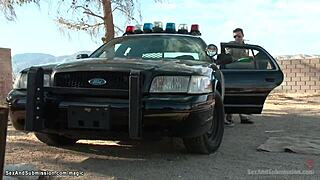 Sheriff's monster cock anally dominates bound kinky students outdoors