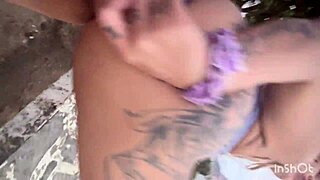 Public beach pounding her big ass pussy on Arpoador rocks pov