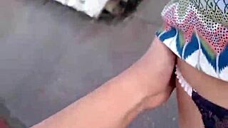 On the balcony, I suck his huge cock then spread my wet Brazilian pussy wide open