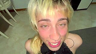 cute piss whore gags deepthroats chokes licking balls cock worship rough