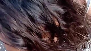 On the balcony, I suck his huge cock then spread my wet Brazilian pussy wide open