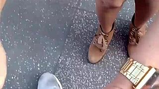 On the balcony, I suck his huge cock then spread my wet Brazilian pussy wide open