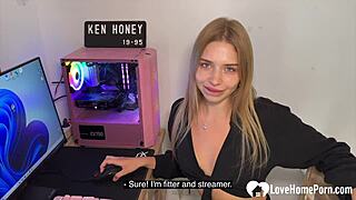 Hot Long Haired Russian Blonde Deepthroats Huge Cock POV Doggystyle
