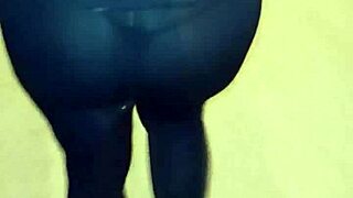 mature street slut in sheer leggings flashes her thong publicly