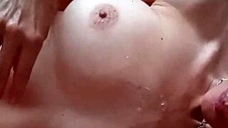 neighbor loves sucking hard cock and milking cum on her tits