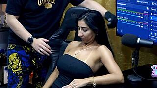 Renatinha Mello Kisses Ruan Hard Making His Cock Rock Solid in Hot Podcast Grip