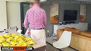 busty ebony slut swallows massive interracial load pov