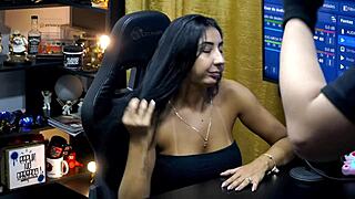 Renatinha Mello Kisses Ruan Hard Making His Cock Rock Solid in Hot Podcast Grip