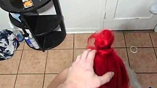 Amber drops to knees submissive for daddy's homemade couple blowjob action