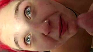 Amber drops to knees submissive for daddy's homemade couple blowjob action