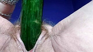 german mature stuffs hairy pussy and ass with cucumber