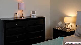 Officer catches milf colleague modeling lingerie in office