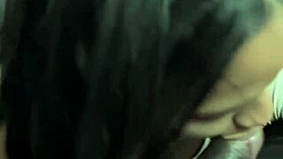 intriguing curvy brunette teen sucks driver's huge cock publicly to pay fare in car quickie