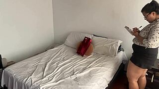 a boss hands double dildo to busty secretaries for lesbian fun