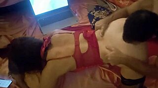 french amateur red satin bodysuit leather pants doggystyle fuck blowjob rimjob