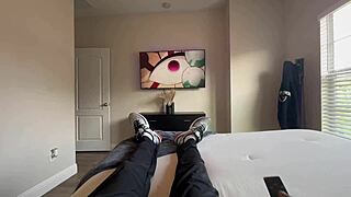 sneaky guy rips hole in curvy ebony's yoga pants for huge ass pounding