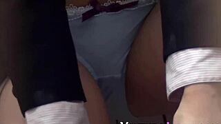 Voyeur spies hairy Japanese teen masturbating outdoors hidden cam