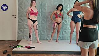 girls backstage at himeros mansion swap panties teasingly
