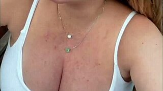 busty barbara's pregnant downblouse reveals huge blonde tits voyeur peek