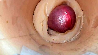 Camera dives deep inside shaved pussy exploding with massive creampie cum