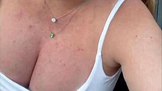 busty barbara's pregnant downblouse reveals huge blonde tits voyeur peek