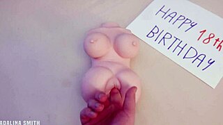 Mature woman surprises with toy and guides its use in full scene