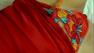 French amateur in satin red dress garter heels deepthroats then rides POV doggystyle