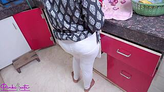 mature indian housewife bends over kitchen counter for father-in-law's huge cock doggystyle creampie