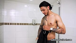 Sneaky neighbor chokes sexy latina teen deepthroat gagging on monster cock in shower