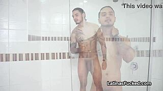 Sneaky neighbor chokes sexy latina teen deepthroat gagging on monster cock in shower