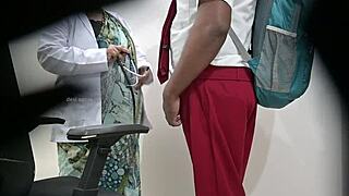 lady doctor throbs with desire examining patient's swollen hard cock